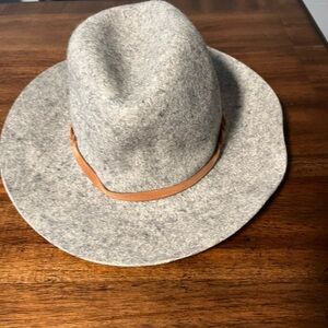 Gray Wool Fedora Hat with Tan Band